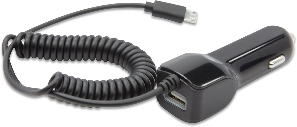 BoxWave Car Charger Compatible with Garmin RV 890 - Extra USB Port with Integrated Cable, Black