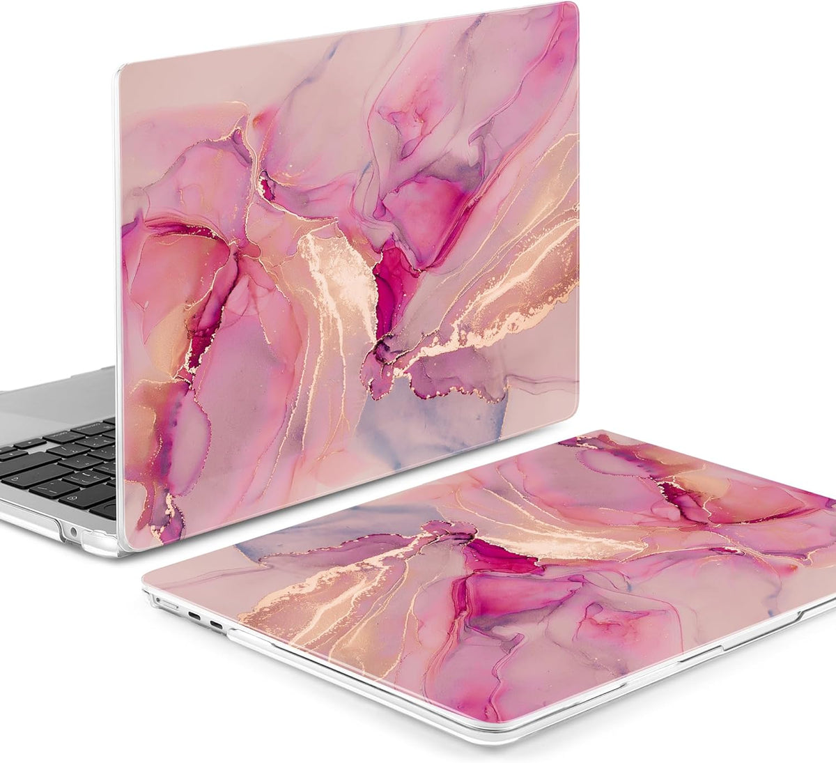 MEEgoodo for M4/M3/M2 MacBook Air 15.3 inch Case 2025 2024 2023, Case Fit Model (A3241/A3114/A2941) for MacBook Air 15 inch, Laptop Hard Shell with Keyboard Cover, Gold Splashes Marble