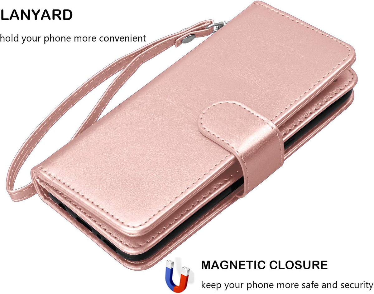 Njjex Luxury Wallet Case for Galaxy Note 9 - PU Leather, 9 Card Slots, Detachable, Kickstand, Magnetic Phone Cover with