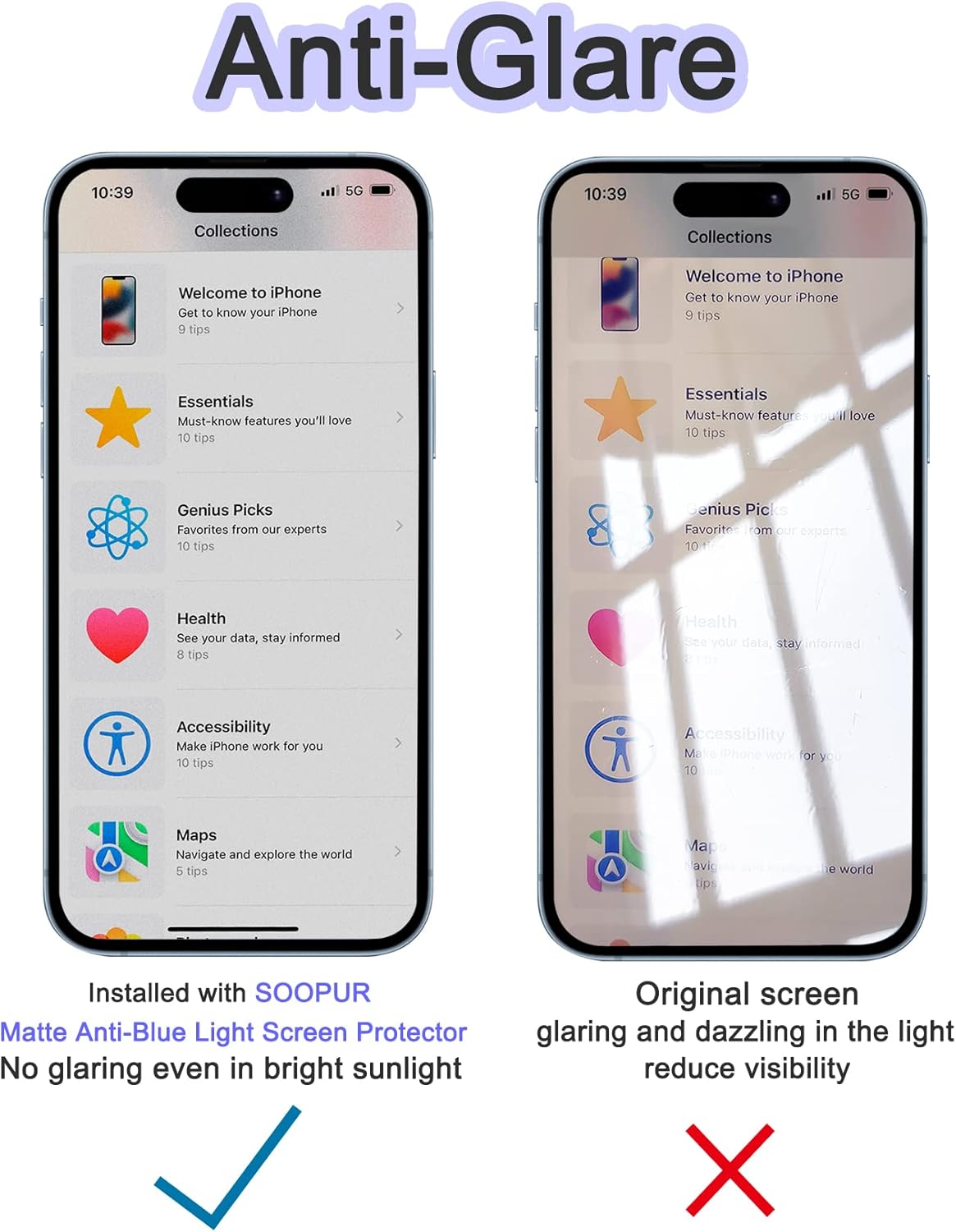 2 Pack Anti-Blue Light Screen Protector for iPhone 14 Pro, 6.1", Matte Tempered Glass, Scratch Resistant,