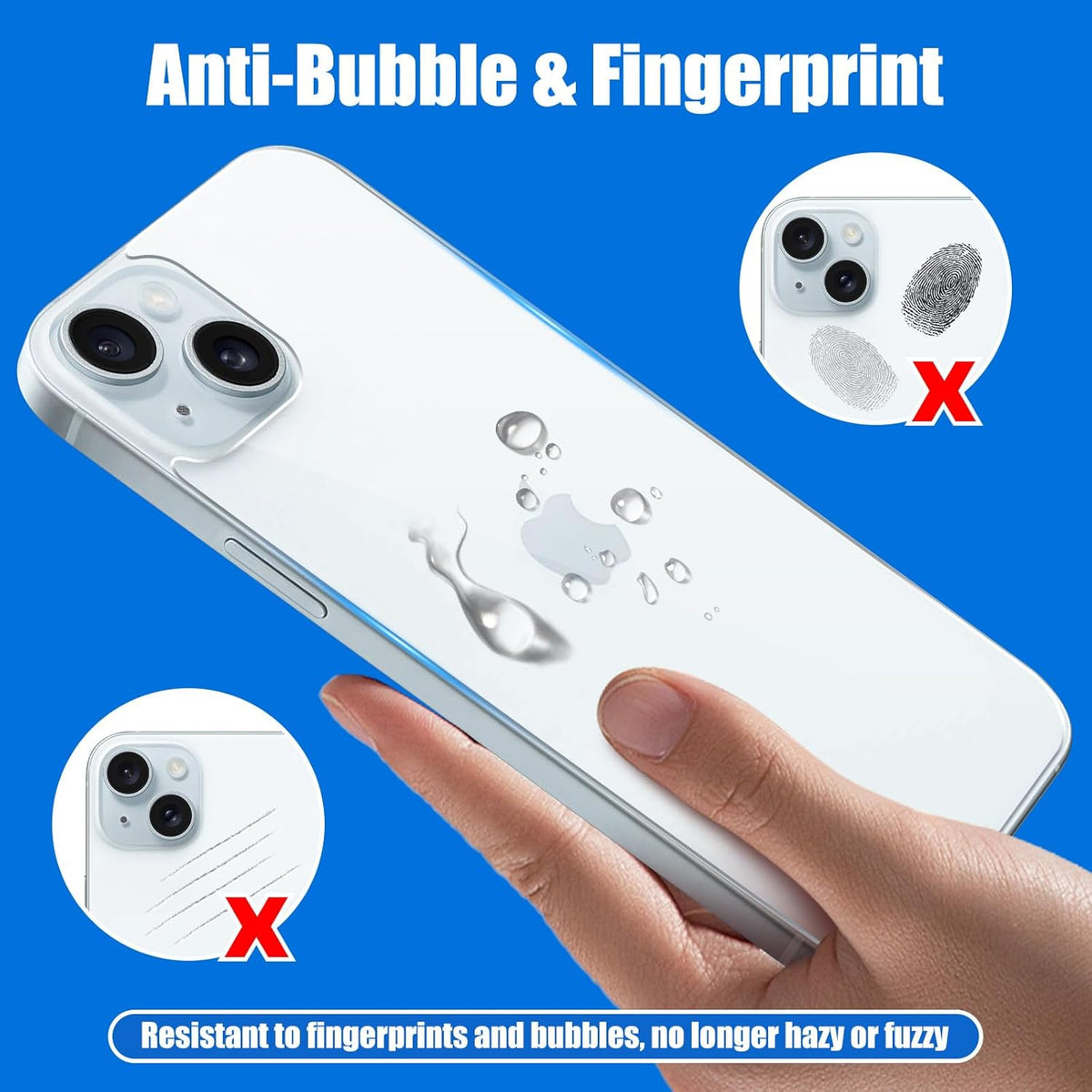 2 Pack Back Screen Protector for iPhone 15, Anti-Scratch Tempered Glass Protector for 6.1 inch iPhone 15