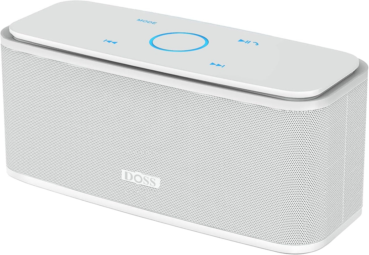 DOSS SoundBox Touch Wireless Bluetooth Speaker with 12W HD Sound and Bass, IPX5 Water-Resistant, 20H Playtime, Handsfree, Portable for Office, Home, Outdoor, Travel-White