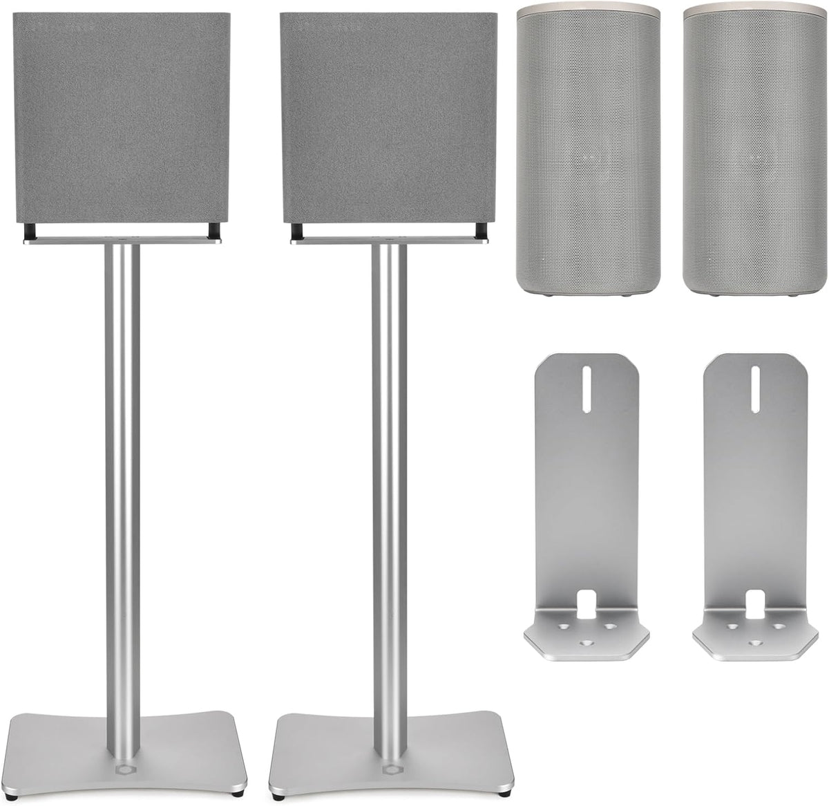 Luxury Floor Stand for Sony HT-A9M2 HT-A9 SA-RRS5 - Aerospace Aluminum Speaker Stand with Adapter Kits, Hi-End Home Theater Accessory, Silver Finish