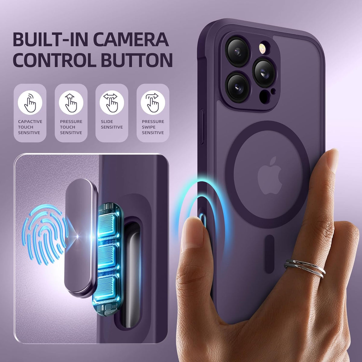 BERFY Magnetic for iPhone 16 Pro Max Case, Compatible with MagSafe, [Built-in 9H Tempered Glass Screen Protector & Camera Protection] Full Body Translucent Matte Phone case for 16 Pro Max, Deep Purple