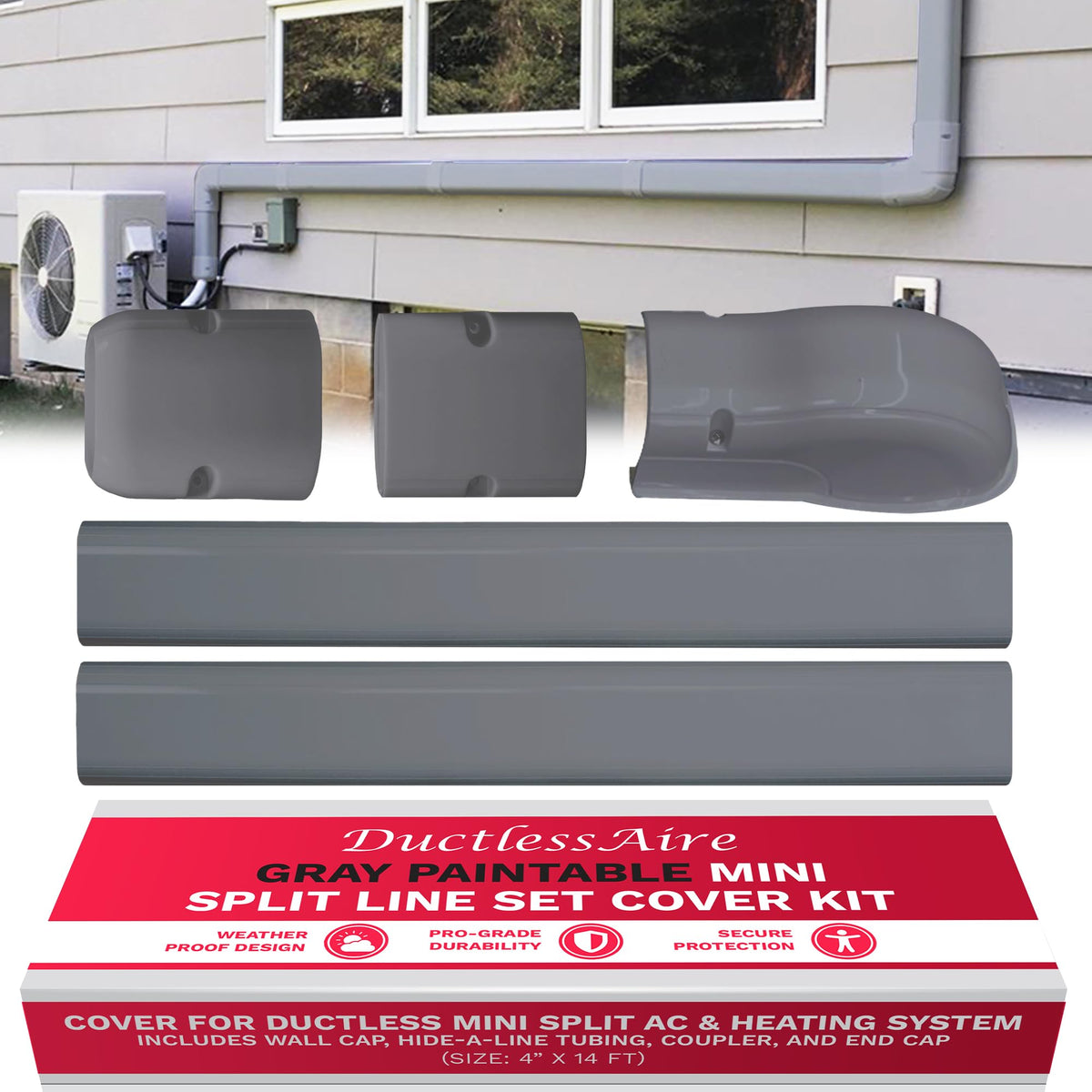 DuctlessAire Mini Split Line Set Cover Kit - Paintable Lineset Cover - Line Set Covers for Ductless Air Conditioner, Mini Split