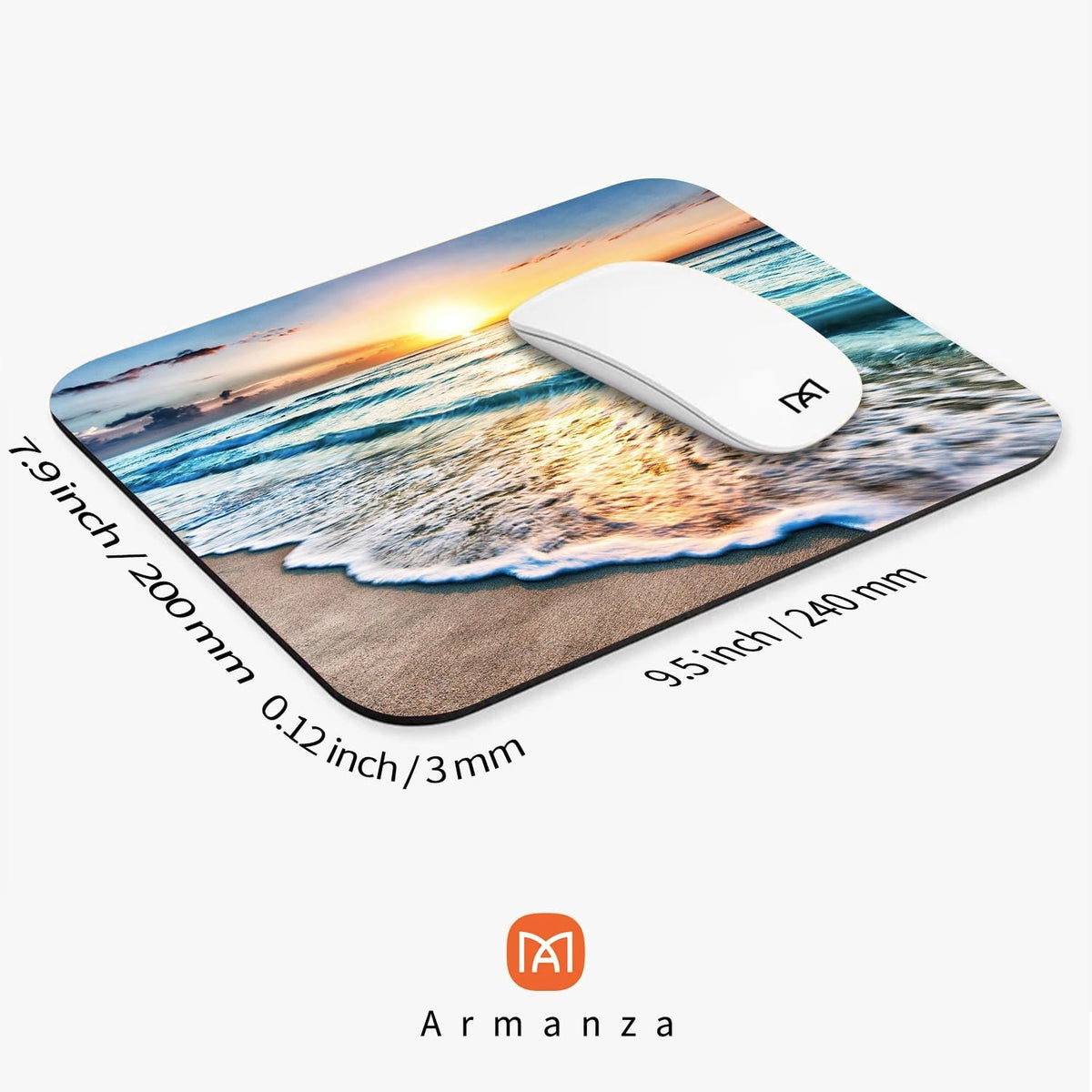 Square Mouse Pad Beach Sunset, Personalized Premium-Textured Custom Mouse Mat Design, Washable Mousepad Cloth, Non-Slip Rubber Base Computer Mouse Pads for Wireless Mouse