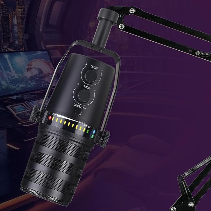 Akozon Professional Dynamic Microphone USB XLR Cardioid Mic Stand for Live Recording Karaoke Gaming