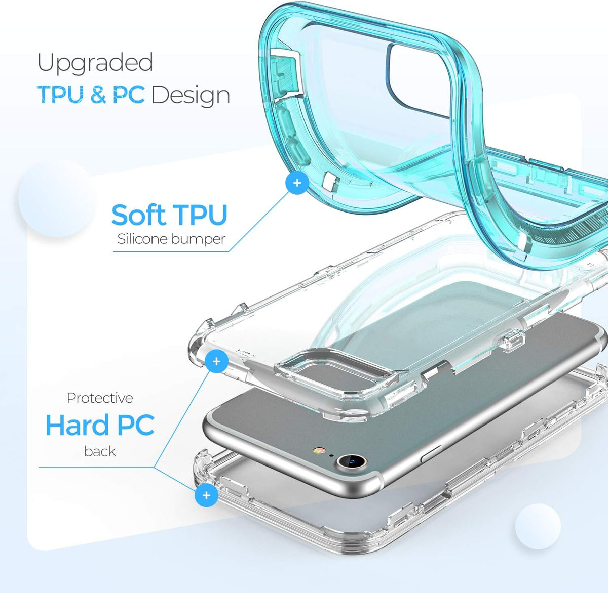 ORIbox Crystal Blue Case for iPhone 8, SE 2022, 7: Heavy Duty Shockproof Clear Case with Camera Protector