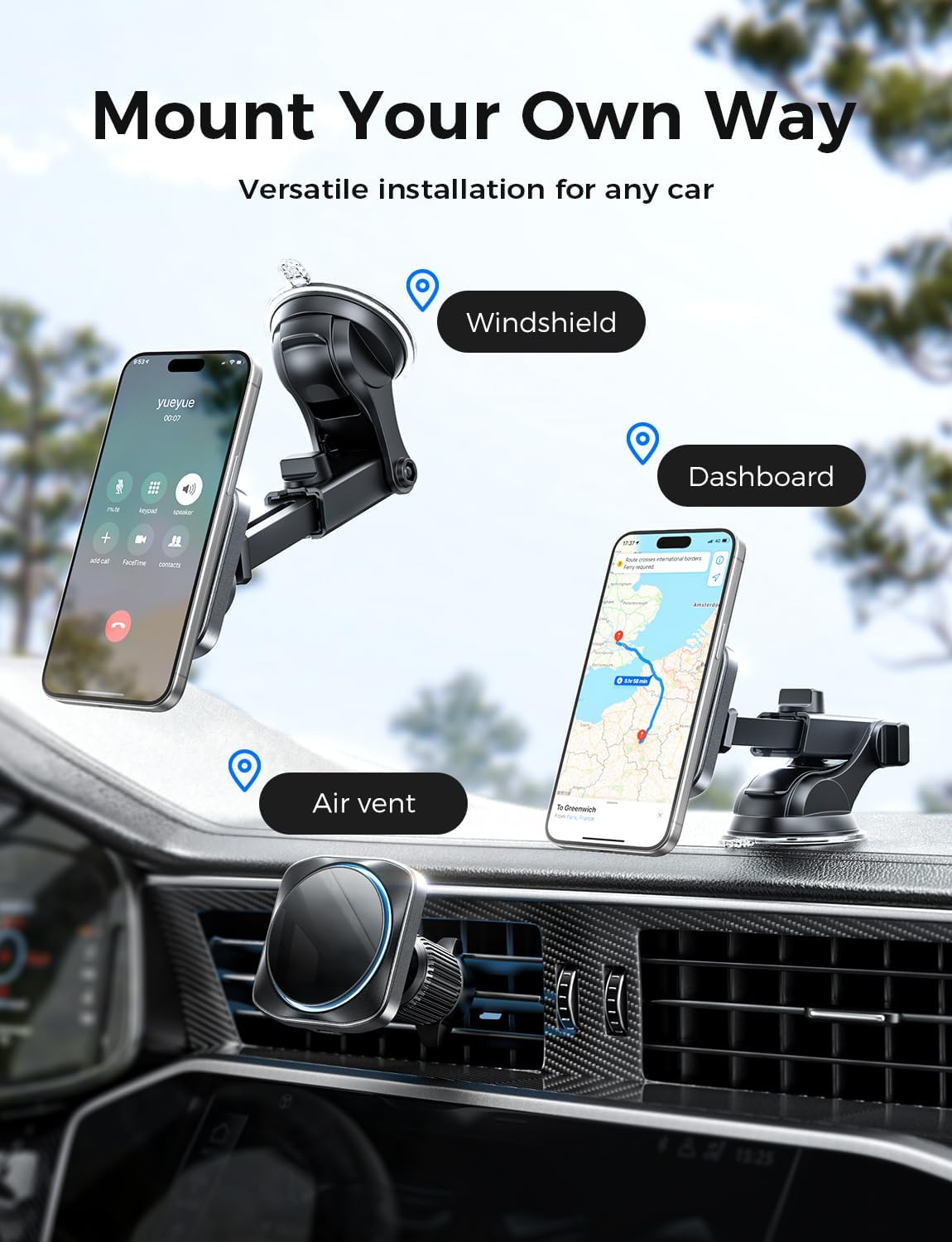 CHGeek 15W Magsafe Car Mount Charger, Wireless Magnetic Phone Holder for iPhone 15 14 13 12