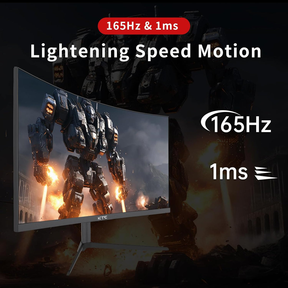 KTC 24 inch 1500R Curved Gaming Monitor 165Hz 1ms FHD 1080p VA Tilt Adaptive Sync HDR 110% sRGB DP/HDMI,VESA for Gaming Home Office Business PS5 PC Monitors