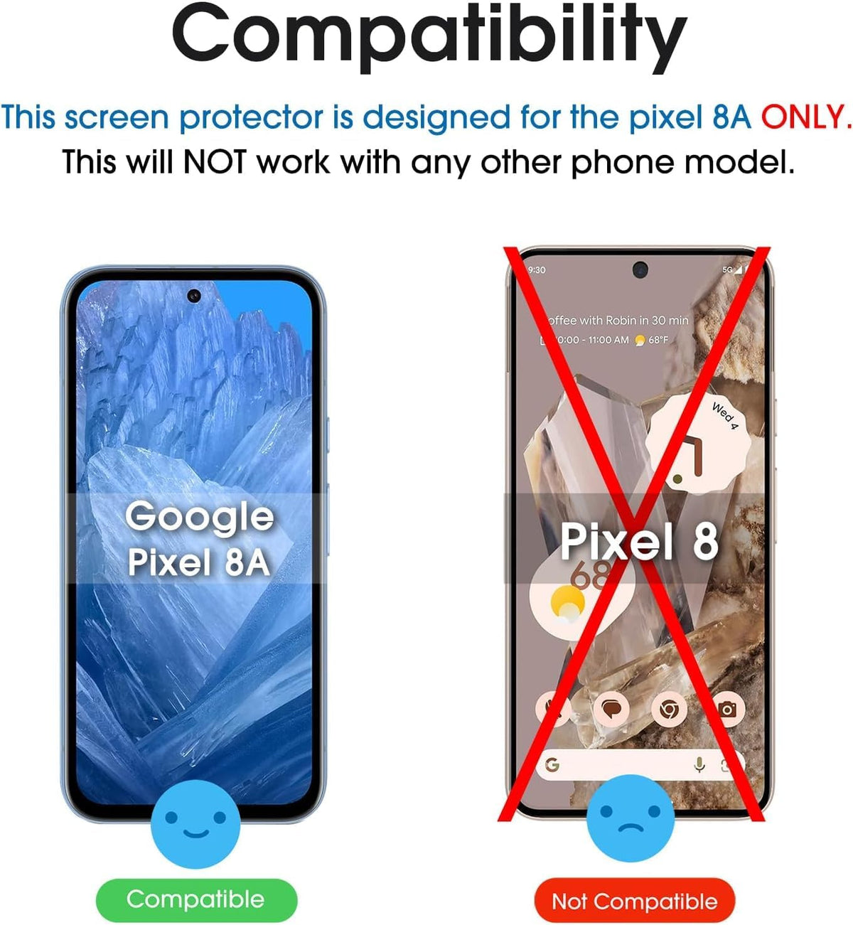 amFilm 3+1 Pack Tempered Glass Screen Protector for Google Pixel 8A, Bubble Free, Anti-Scratch, Case Friendly, Easy