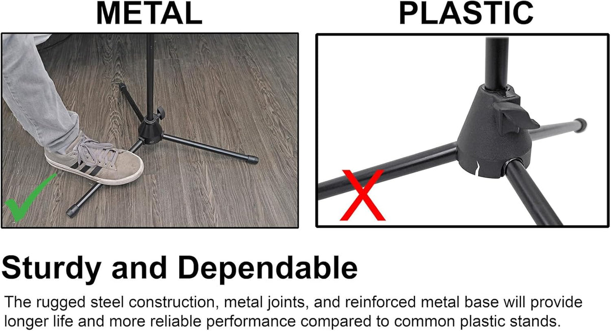 Rockville RVMIC3 V2 Portable Adjustable Tripod Boom Mic Stand for Singers & Musicians, Quick Release Clutch, Sturdy All-Metal, 25"-46.5" Telescopic Boom, Foldable, 6.7 lbs