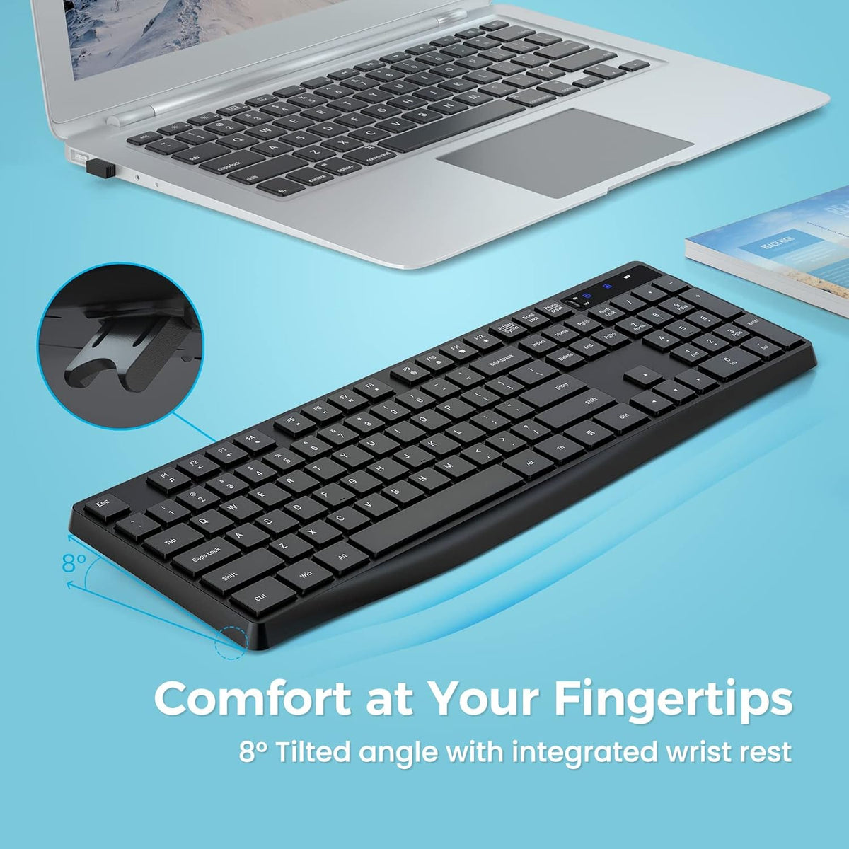 Lovaky MK98 Wireless Keyboard, 2.4G Ergonomic Full Size PC Keyboard with Numeric Keypad for Laptop, Desktop