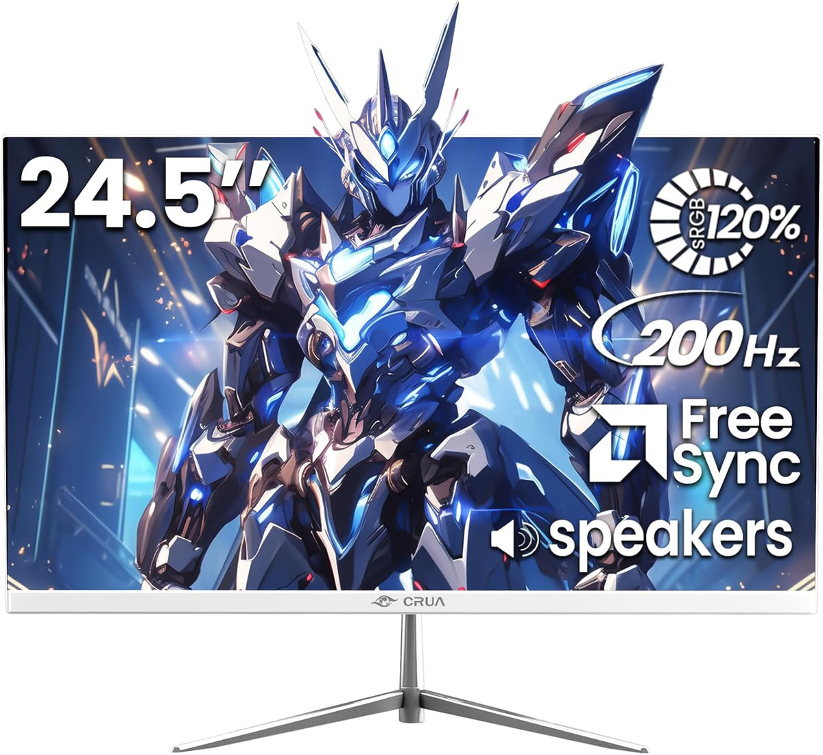 CRUA 24.5" White Gaming Monitor, 200Hz FHD(1920 * 1080P) VA Screen Computer Monitor, Supports Freesync, 120% sRGB, Blue Light Filter, Built-in Speakers, Wall Mountable Installs(HDMI 1.4/DP 1.2)