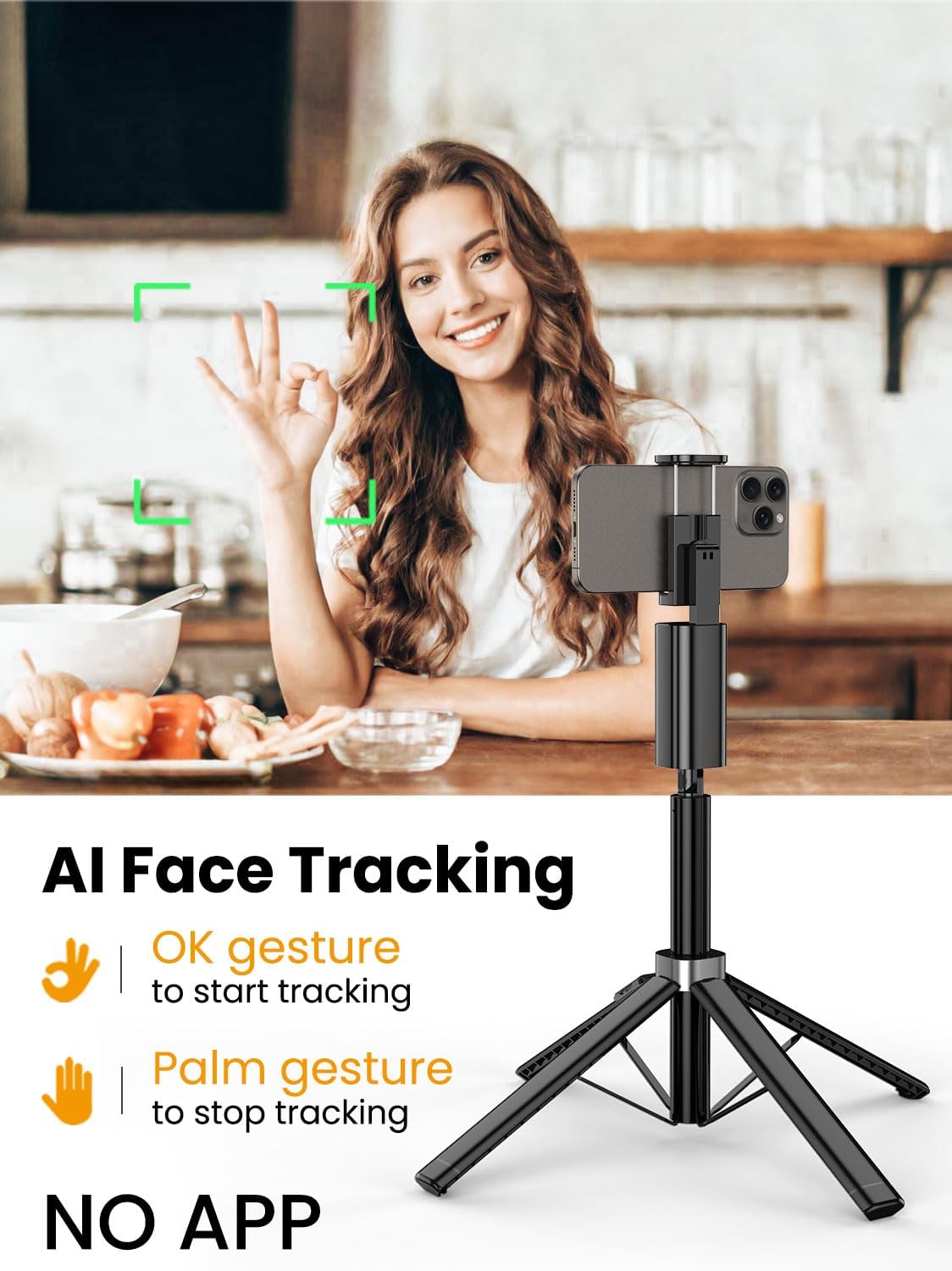 Face Tracking Tripod for iPhone,57'' Expandable Selfie Stick for iPhone,Phone Tripod for Android with Remote, No APP,Gesture Control,Content Creator Essentials for YouTube, Tiktok,Smart M3