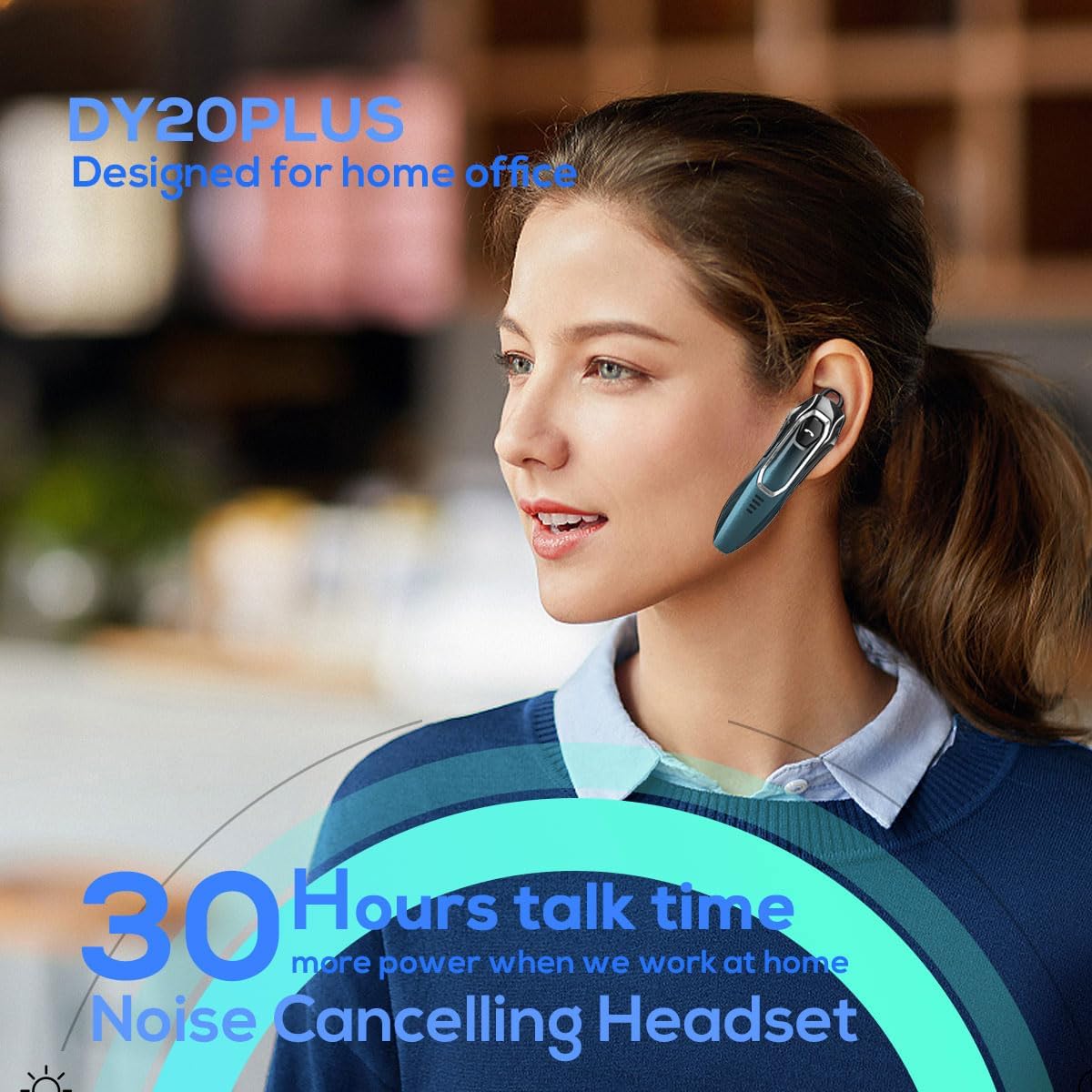 Single Ear Bluetooth Earpiece with 30H Talking Time, Noise Canceling Hands-Free Calls
