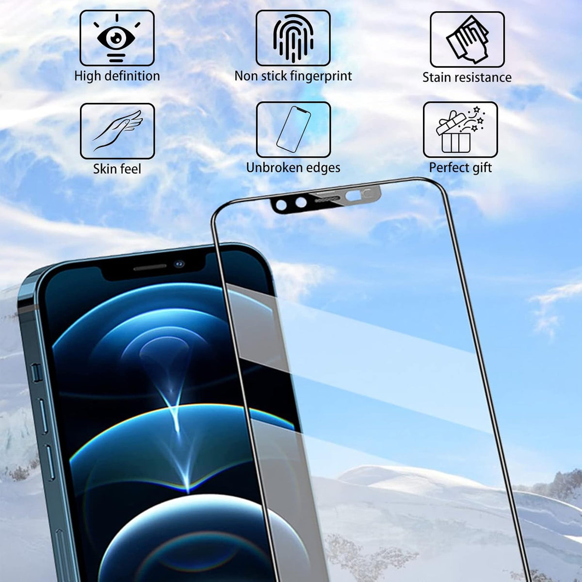 HD Tempered Glass Screen Protector with Front Camera Cover for iPhone 13 Pro Max/14 Plus - 2 Pack, Privacy Protection,
