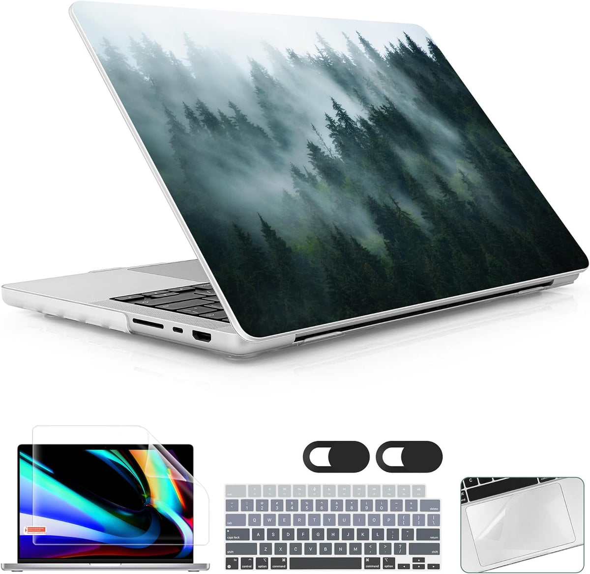for MacBook Pro 16 inch Case 2021 2022 2023 2024 Release A3186 A3403 M4 A2991 M3 A2780 M2 A2485 M1 Pro/Max, Hard Shell Case with Screen Protector & Keyboard Cover, Forest