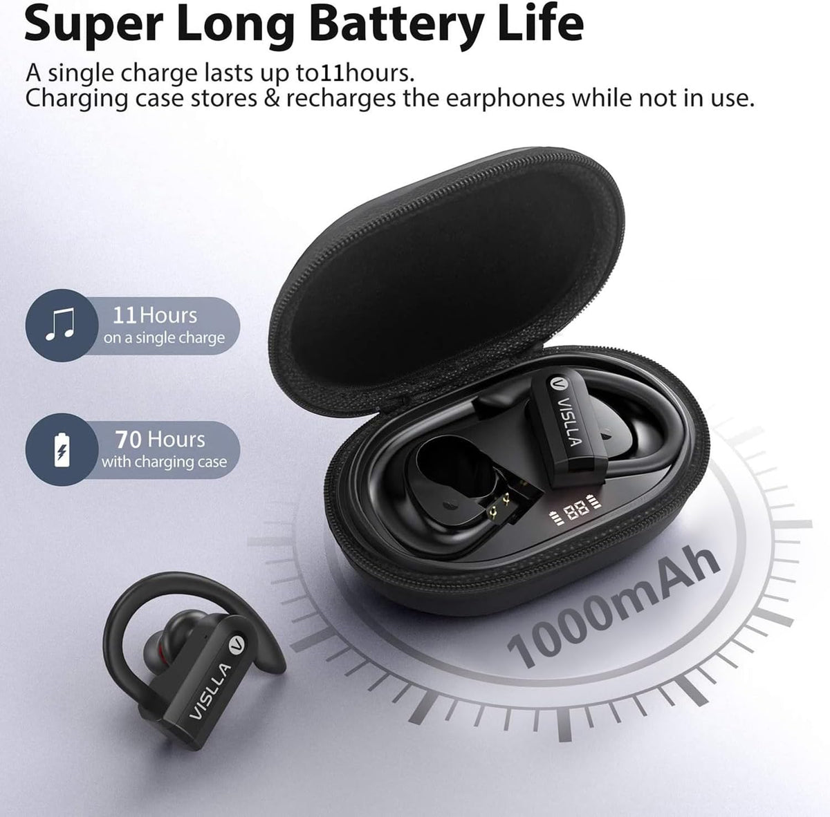 Wireless Earbuds with Microphone, Bluetooth Headphones Over The Ear, 70H Playback Time, Leather Display Case, HiFi