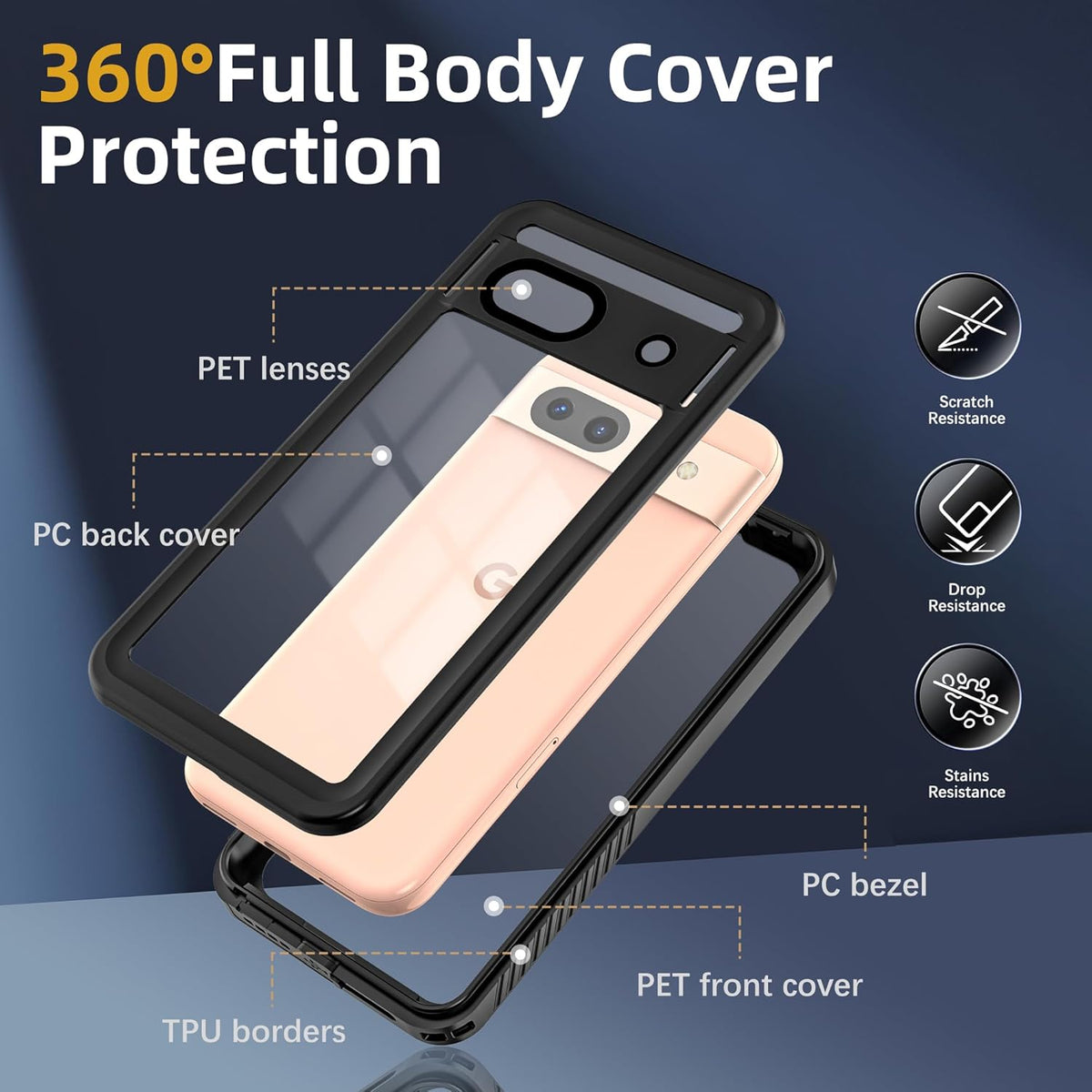 Hllhunkhe Waterproof Case for Google Pixel 8A with Built-in Screen Protector - Rugged Shockproof Protective Cover, Black