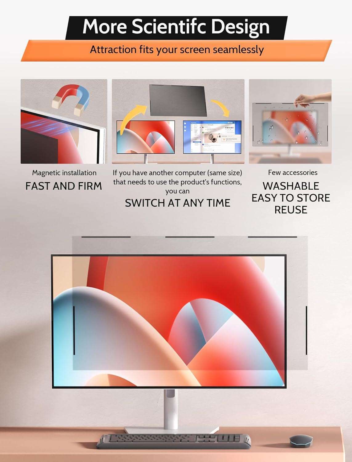 [2 Pack] 24 Inch 16:9 Magnetic Privacy Screen for Monitor Anti-Glare, Blue Light Filter, Anti-Spy Reusable Removable Privacy Filter for 16:9 Widescreen Desktop Display