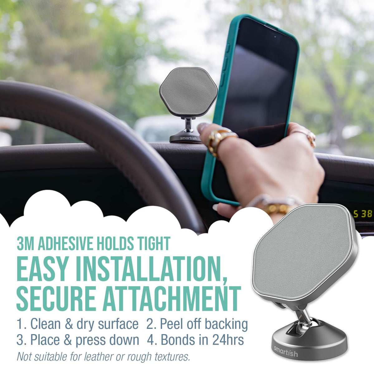 Smartish® MagSafe Mountaineer Car Mount - Compatible w/Apple iPhone 17/16/15/14/13 - Magnetic Stick on Adhesive Phone Holder - Extra Strength Magnet