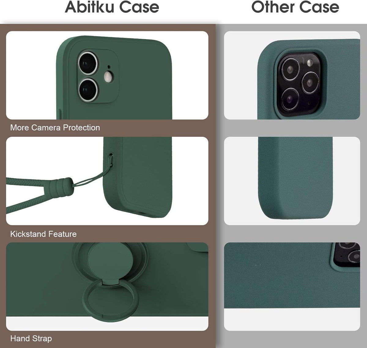 ABITKU iPhone 12 Case Compatible, Silicone with 360° Ring Kickstand Holder (Army Green) Soft Microfiber Cloth 6.1 inch