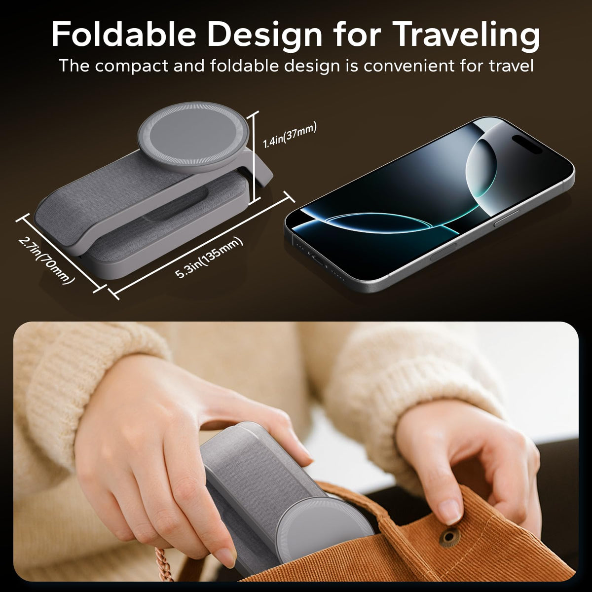 Eazpower 3 in 1 Foldable Wireless Charging Station for MagSafe, Nightstand Magnetic Charger Stand for iPhone 17 16 15 14 Pro Max, Travel Charging Dock