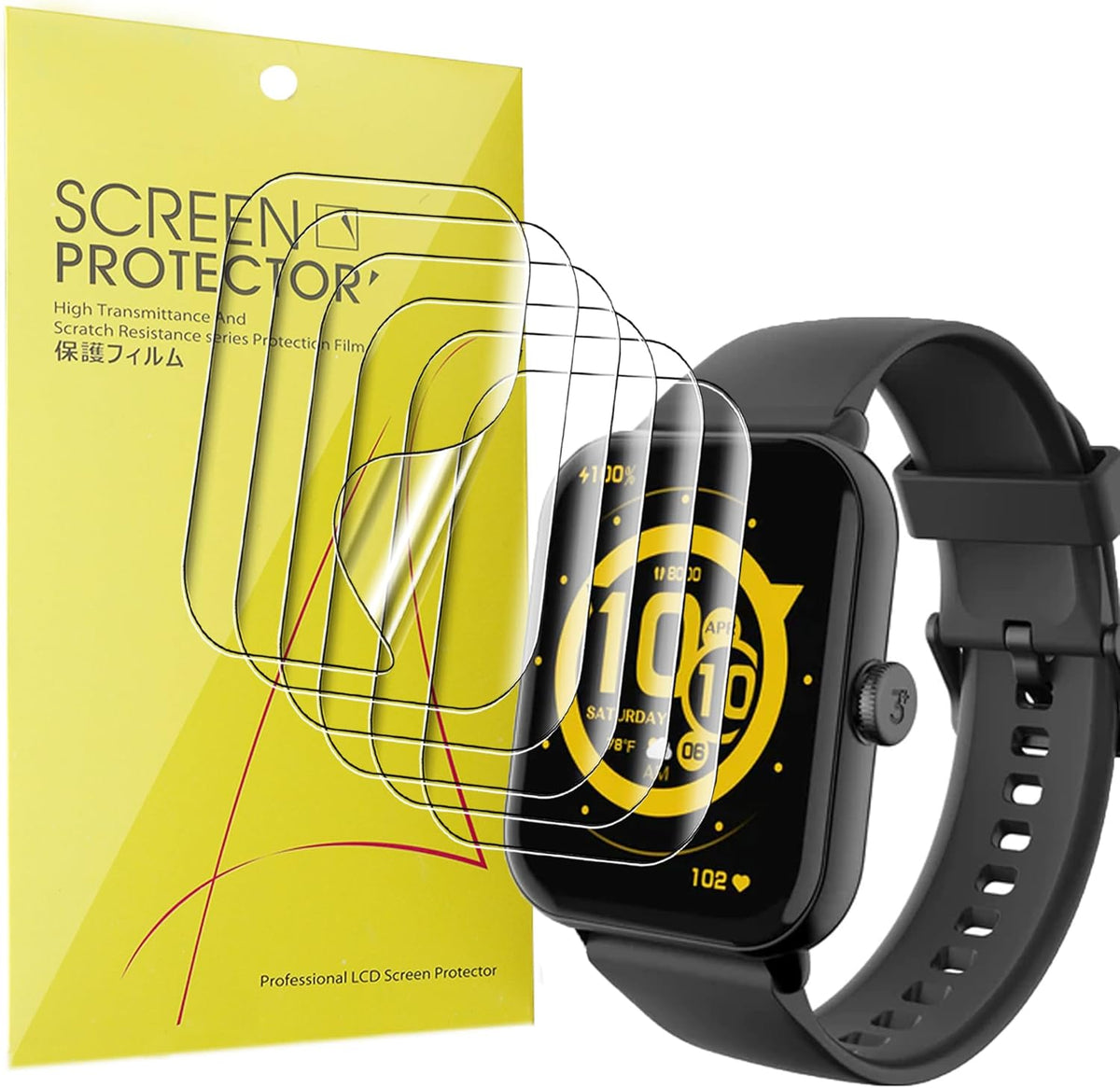 Compatible 3Plus Vibe Lite BT Screen Protector, [6 Pack] Full Coverage TPU Clear Film for 1.96" Smartwatch