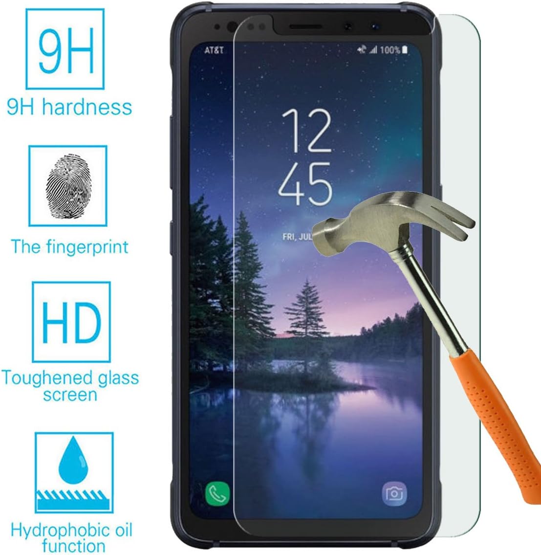 [2 Pack] Tempered Glass Screen Protector for Galaxy S8 Active, Anti-Scratch Ultra Clear 9H, 0.26mm