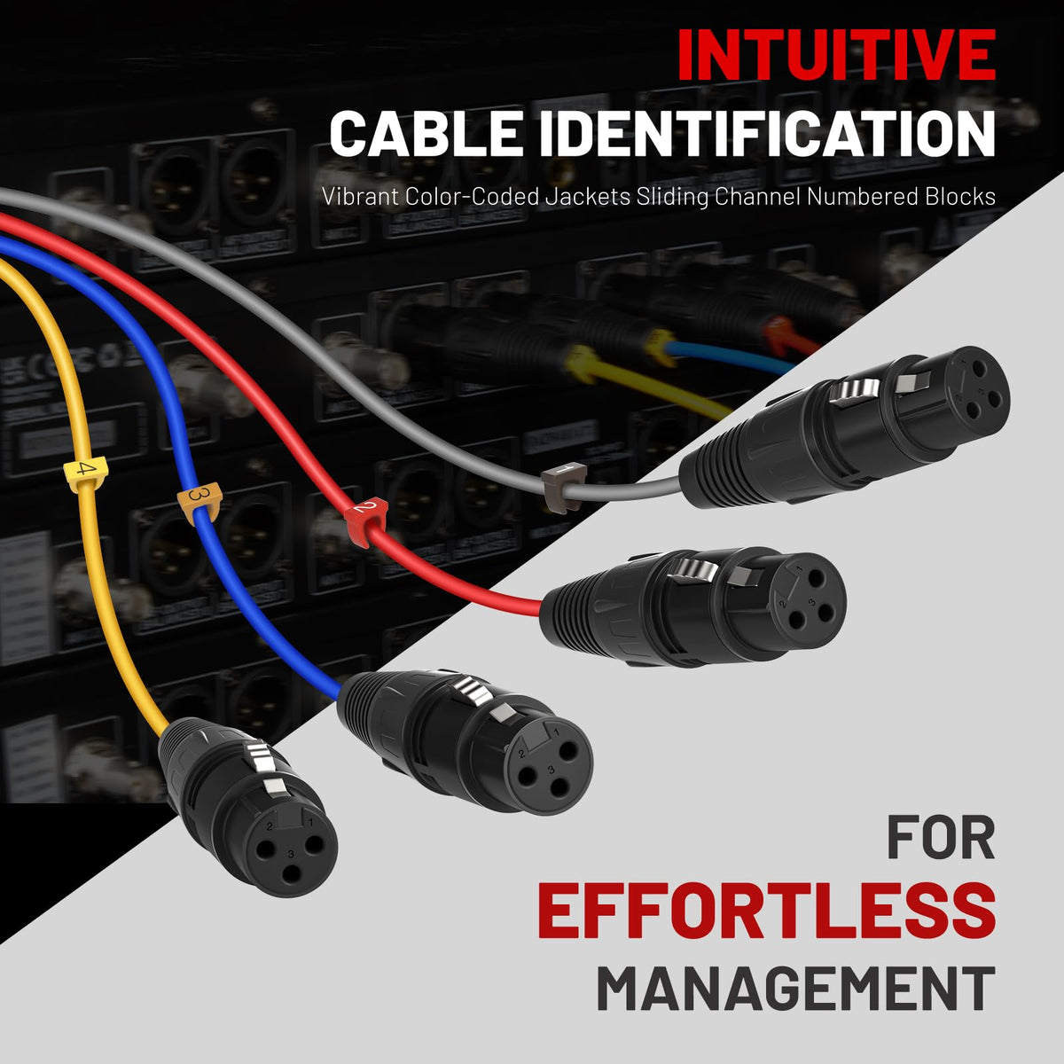 Phenyx Pro 4-Channel XLR Cable, 3 Ft Snake Cable, Balanced Microphone Cord, XLR Splitter, Color-Coded, 4-in-1 Design, 3-PIN Male to Female Patch Wire