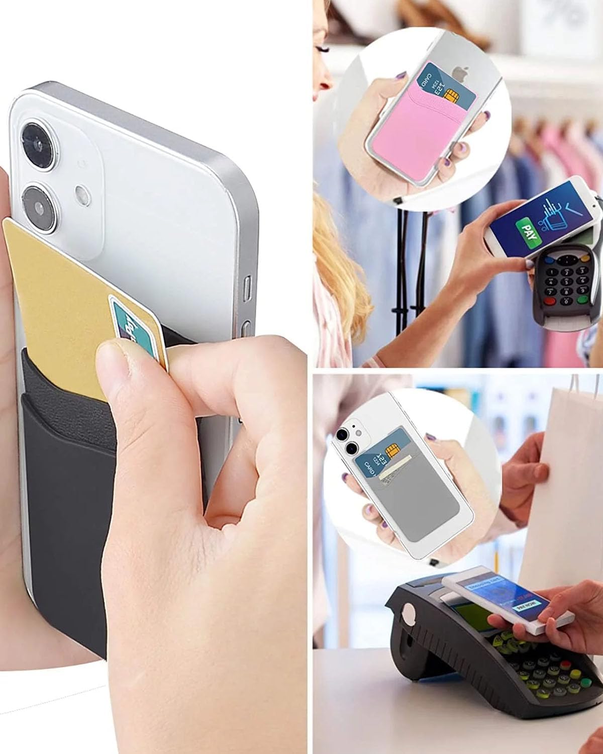 BIAJIYA Card Holder for Back of Phone, Stick-on ID Credit Adhesive Silicone Pouch Wallet for All Smartphones