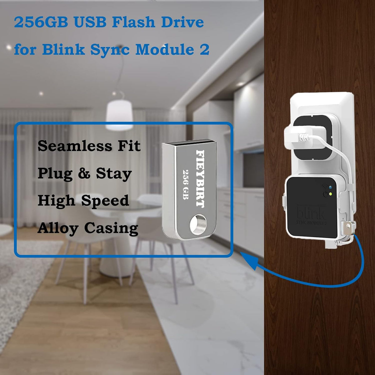Blink USB Flash Drive 256GB and Sync Module 2 Mount, Easy Move Mount Bracket Holder for Blink Security System