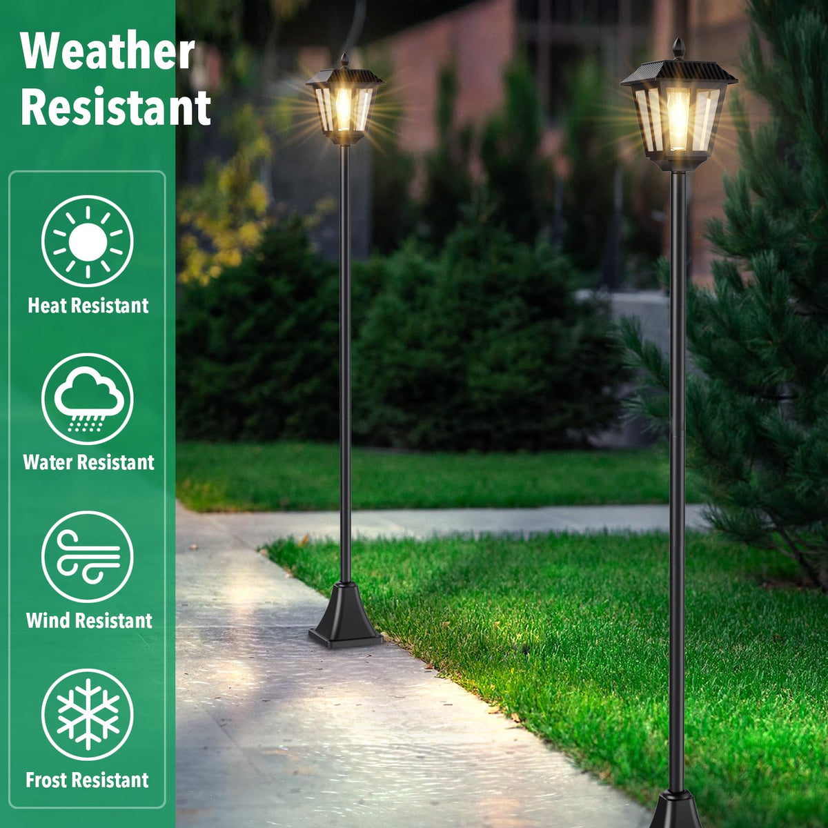 68" Solar Lamp Post Light Outdoor - 3000K Warm White, IP45 Waterproof Post Solar Lights Outdoor, Pole Lights Decorative Lamp for Yard Garden Patio