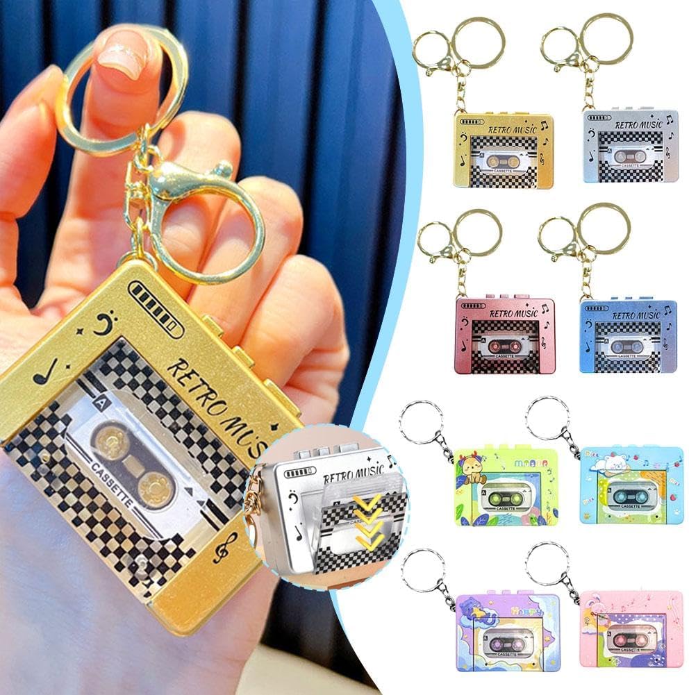 Generic Keychain,3-in-1 Microcassette Backpack Retro Mini Tape Recorder Player | Tape Recorder | CD Keychain