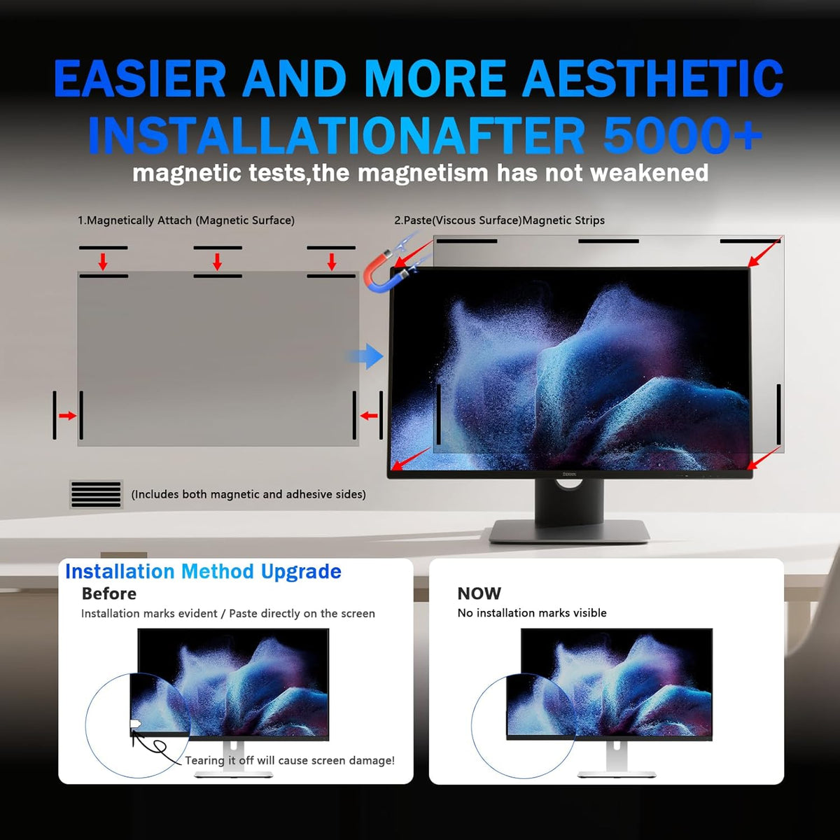 [2 Pack] Magnetic Computer Privacy Screen Filter 24 Inch for Frameless Monitor 16:9 Aspect Ratio, Removable Anti Glare Blue Light Protector, Double Sided Reversible Eye Care 24in Film