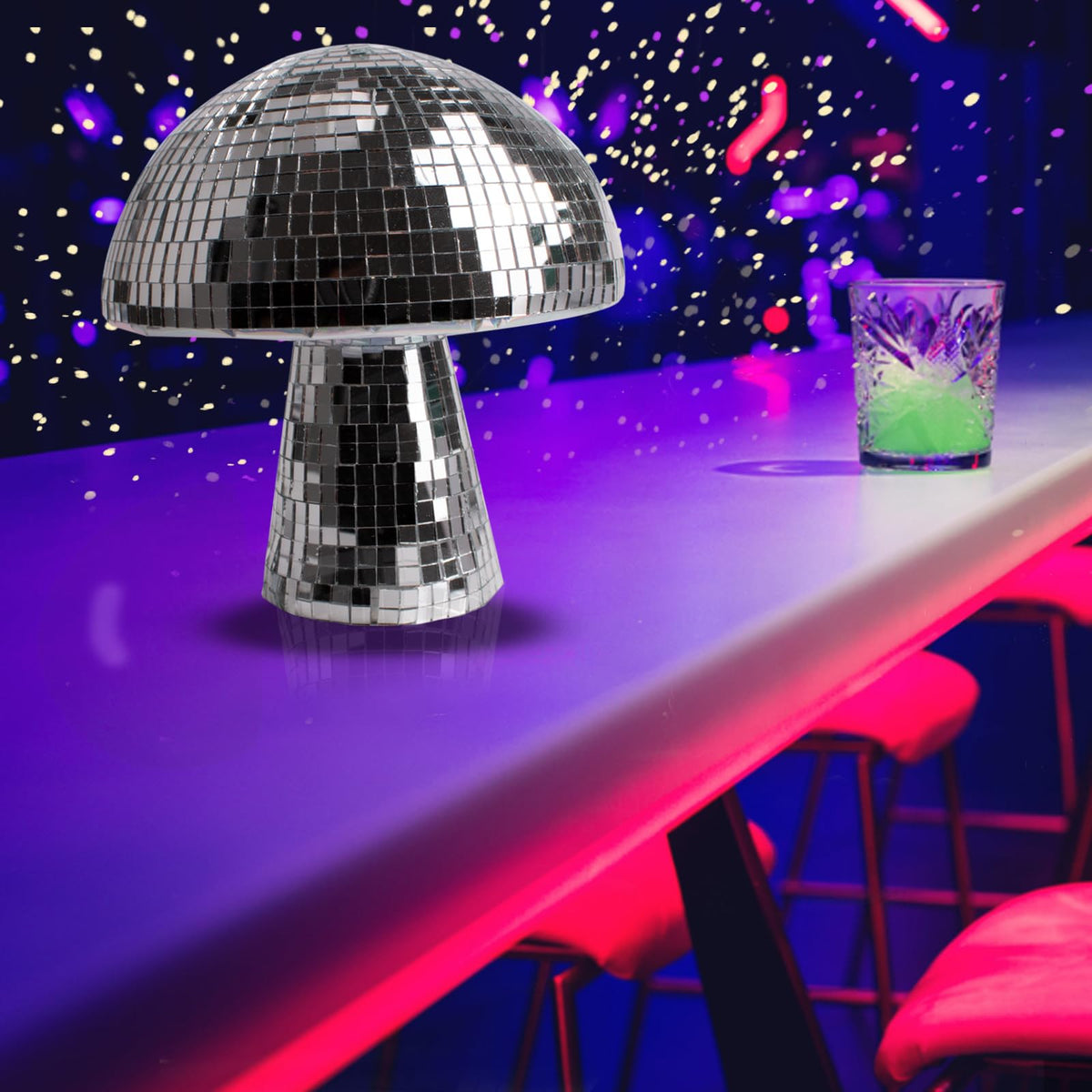 Mushroom Disco Ball Creative Silver Freestanding Mushroom Shape Disco Ball,Reflective Sliver Mirror Glitter Lights for Party, Bedroom,Stage