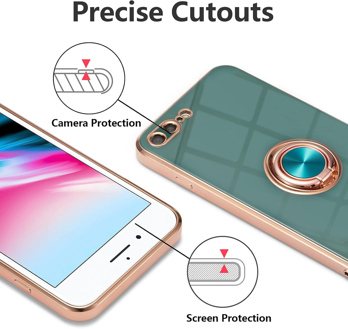 EYZUTAK Electroplated Magnetic Ring Holder Case, 360 Degree Rotation Metal Finger Ring Holder for iPhone 7 Plus 8 Plus