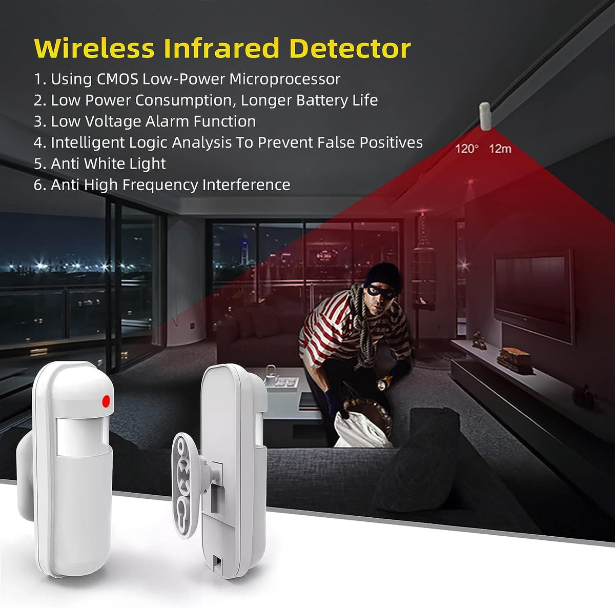 Wireless Infrared Motion Sensor PIR Motion Detector, Anti-Theft for Home Security Alarm System, Burglar Alert System