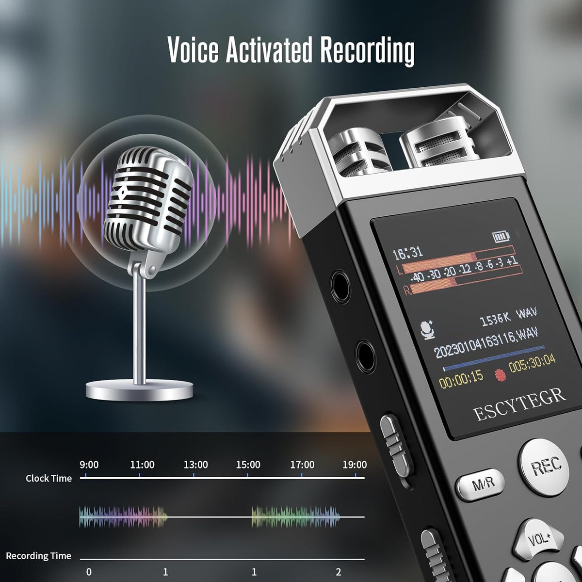 144GB Digital Voice Activated Recorder 1536KBPS Audio Voice Recorder with Playback Recording Device Dictaphone Sound Tape Recorder with Password Protection for Lectures,Meetings