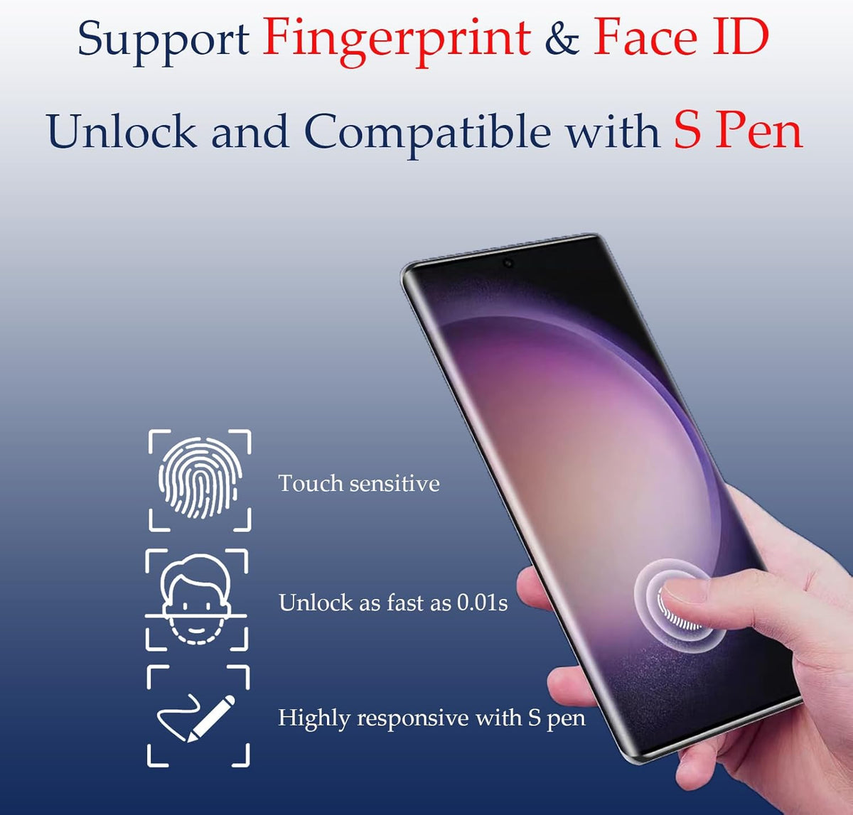 Samsung Galaxy S23 Ultra Screen Protector 3 Pack - Touch Sensitive Clear TPU Film, Full Coverage [Not Glass]