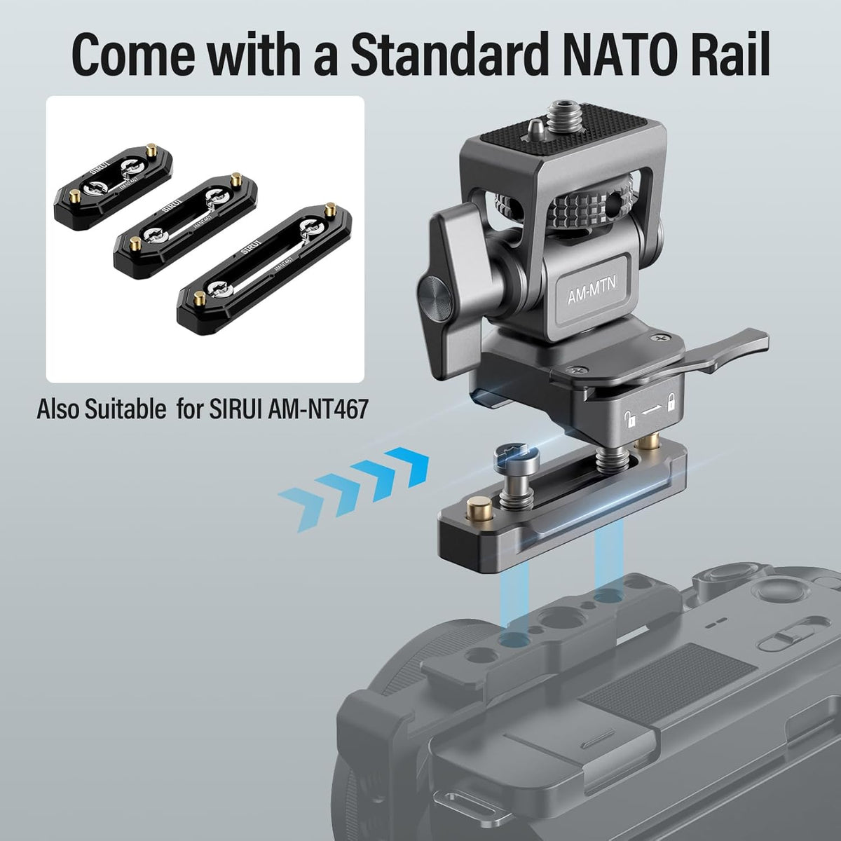 SIRUI Camera Monitor Holder with NATO System Mount, 360° Swivel and 180° Tilt for 5” and 7” Monitors, AM-MTN