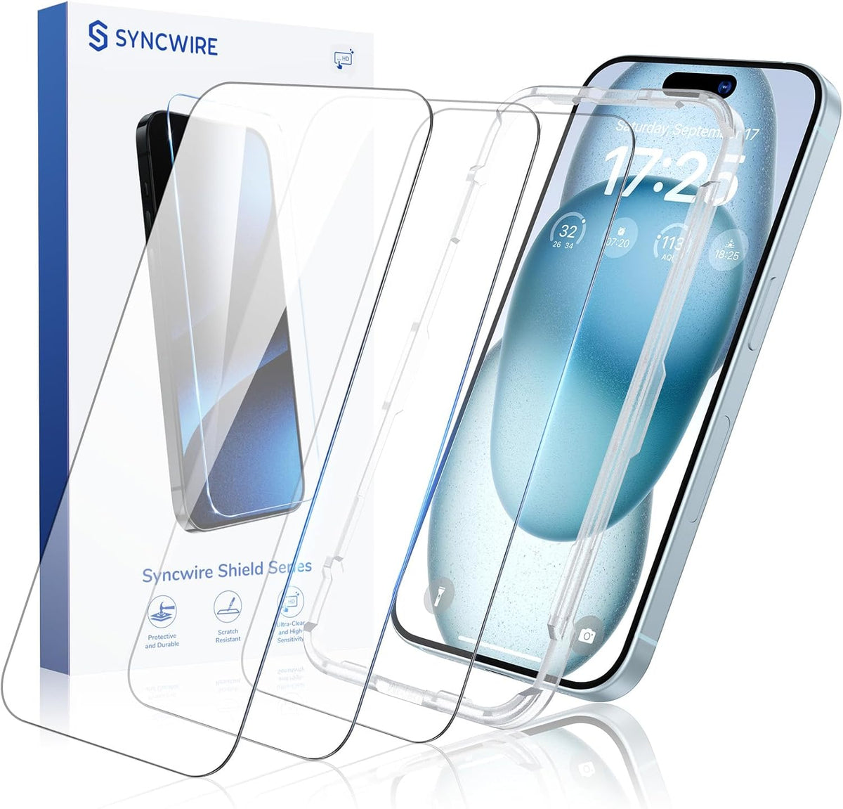 SYNCWIRE iPhone 15 Screen Protector [6.1 inch] - 3 Pack, HD Clear, Shatterproof, Scratch Resistant, Easy Install,