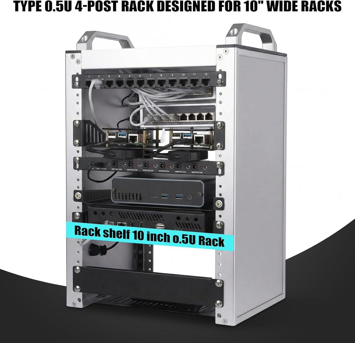 ElaraBerry 1 Pack 0.5u 7.87" 10" Server Rack Shelf Deep Ventilation Rackmount Cantilever Tray Bracket for Network