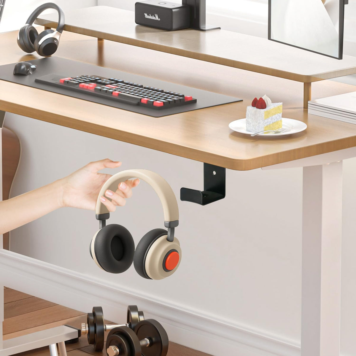 Headphone Mount Hanger,Headset Holder for Desk,Headset Holder Aluminum Hook with Strong Adhesive Tape for Classroom, Gaming Room with 2 Install Style with Rubber Pad,Single
