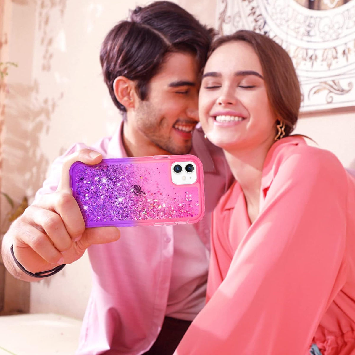 Ruky for iPhone 11 Glitter Case with Built-in Screen Protector, Full Body Rugged Liquid Cover, Shockproof Protective