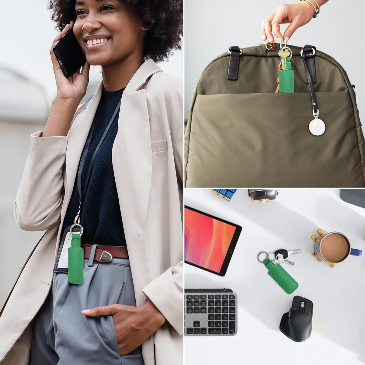 Microfiber Leather USB Flash Drive Case, Anti Lost Holder with Keychain, Small Portable Storage (1PC, Green)