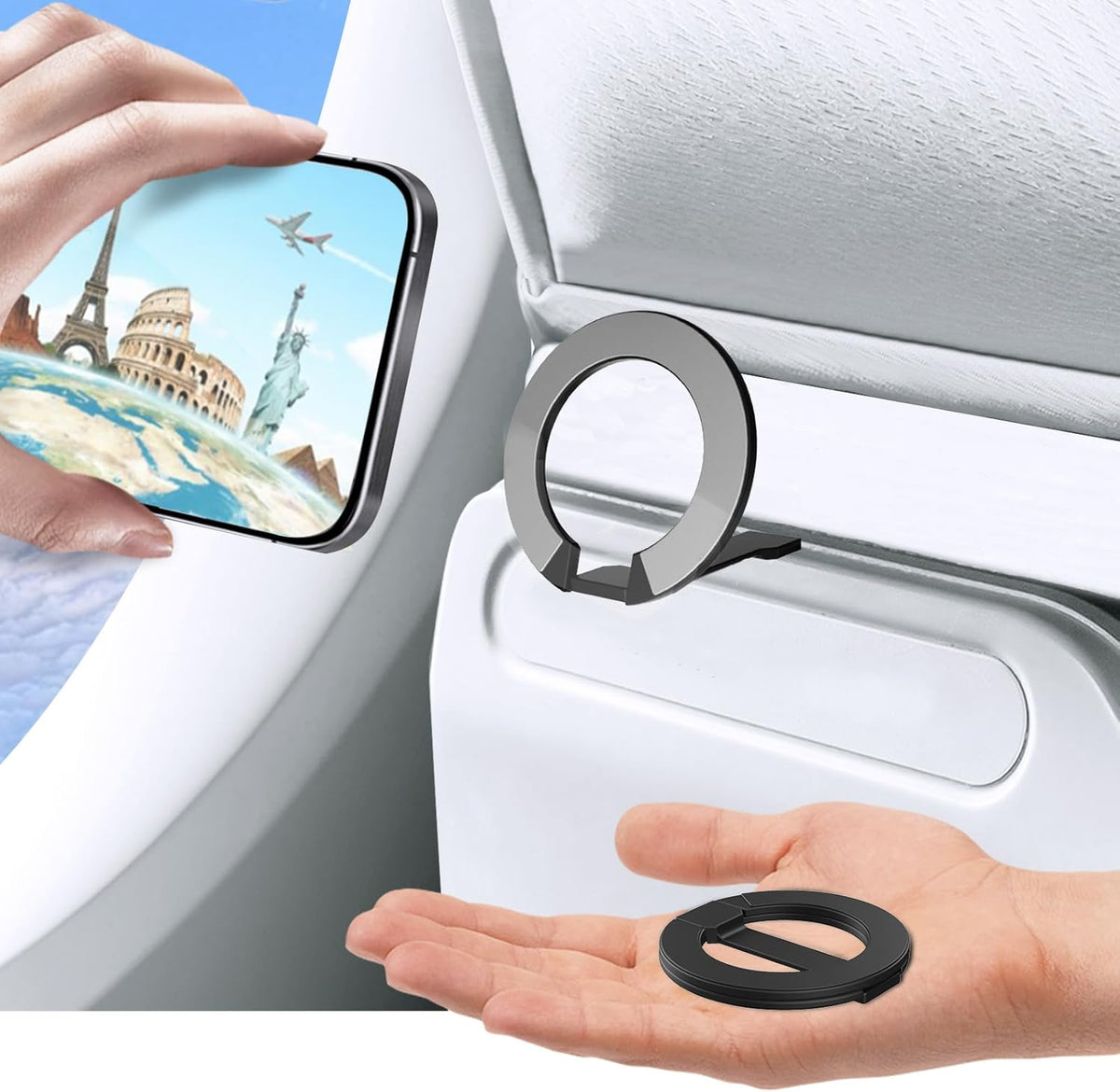 MCCHJoy Mini 2-Pack Universal in Flight Airplane Phone Holder, 360°Rotation Foldable Phone Mount Travel Essentials Accessories,Handsfree Phone Stand for Airplane Travel/Home/Office