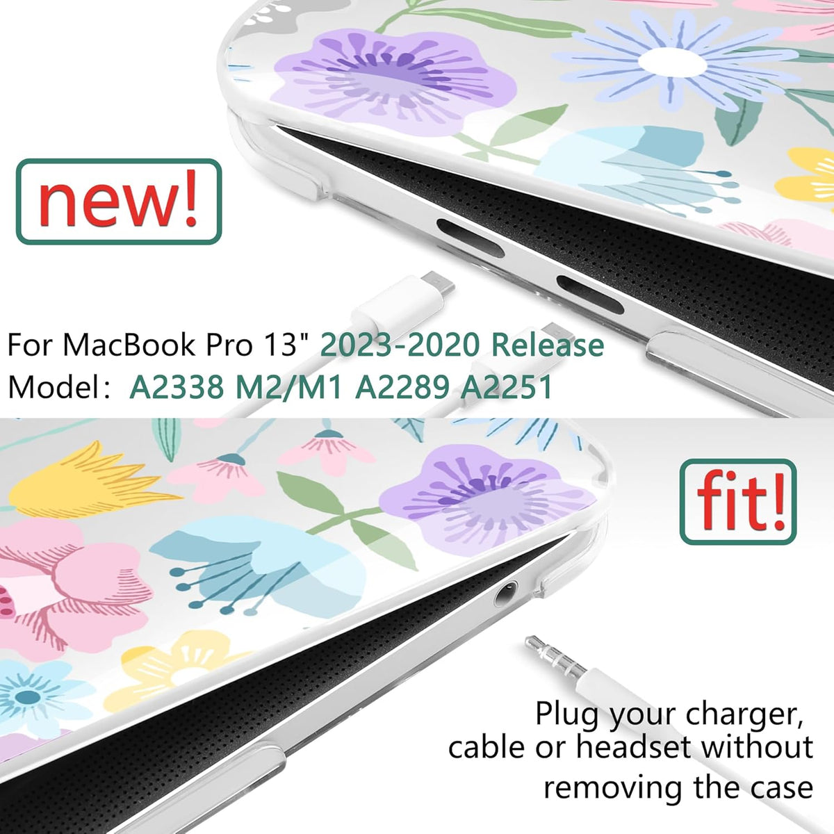 TWOLSKOO Compatible with MacBook Pro 13 inch Case 2023-2016 A2338 M2/M1 A2251 A2289 A2159 A1989 A1706, Plastic Hard Shell Cover & Keyboard Skin & Screen Protector, Spring Blooms