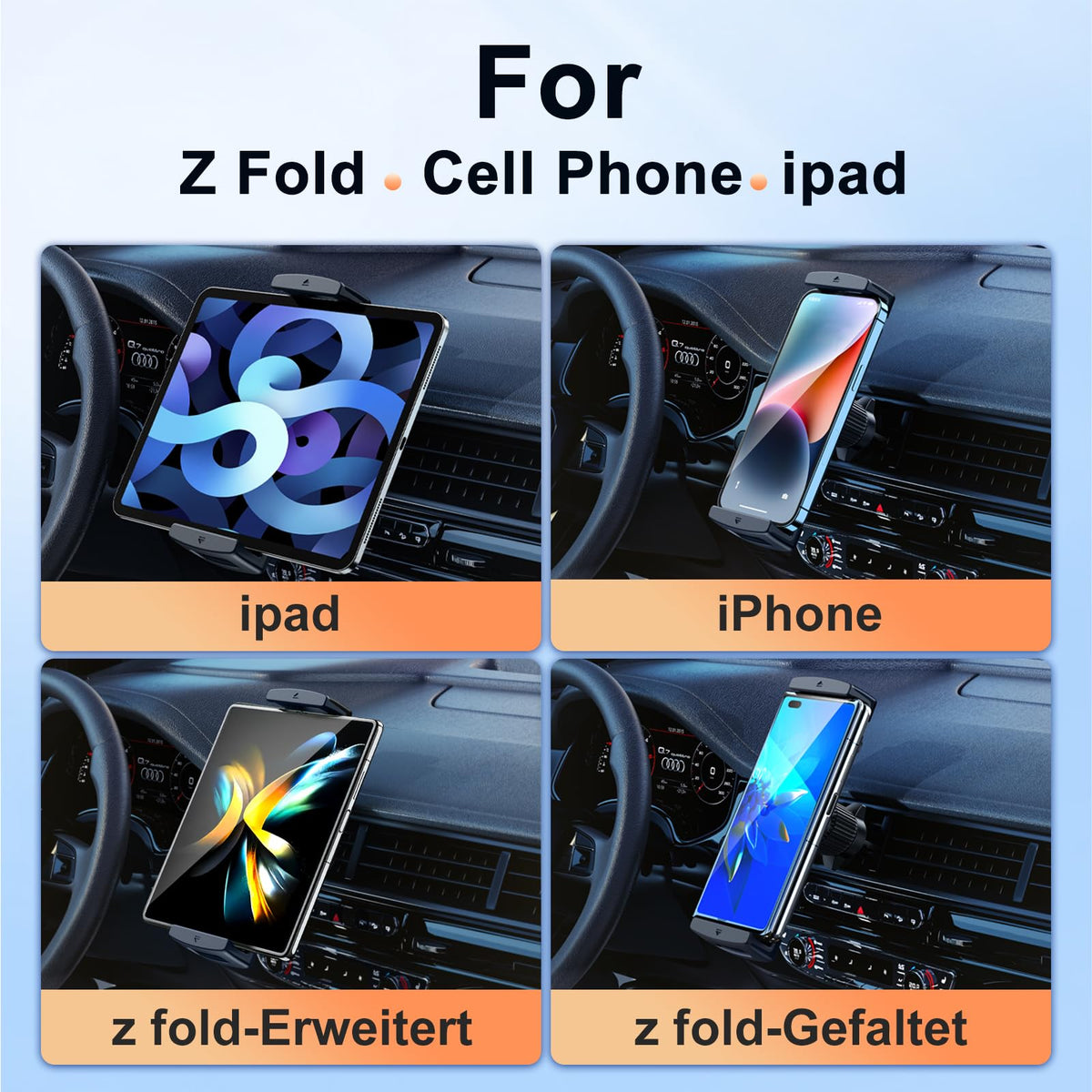 nediea Phone Holders for Your Car, Air Vent Car Phone Holder Mount for iPhone, Rotatable Tablet Holder for Car, Compatible with iPad, Z Fold 6 5